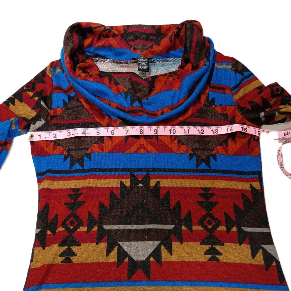 Rue 21 Aztec Print Dress Junior Womens Medium Cowl Neck Long Sleeve Western‎ - Picture 6 of 9